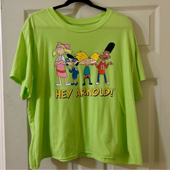 CROPPED HEY ARNOLD NOSTALGIA 90S NEON GREEN GRAPHIC TEE - Picture 1 of 4